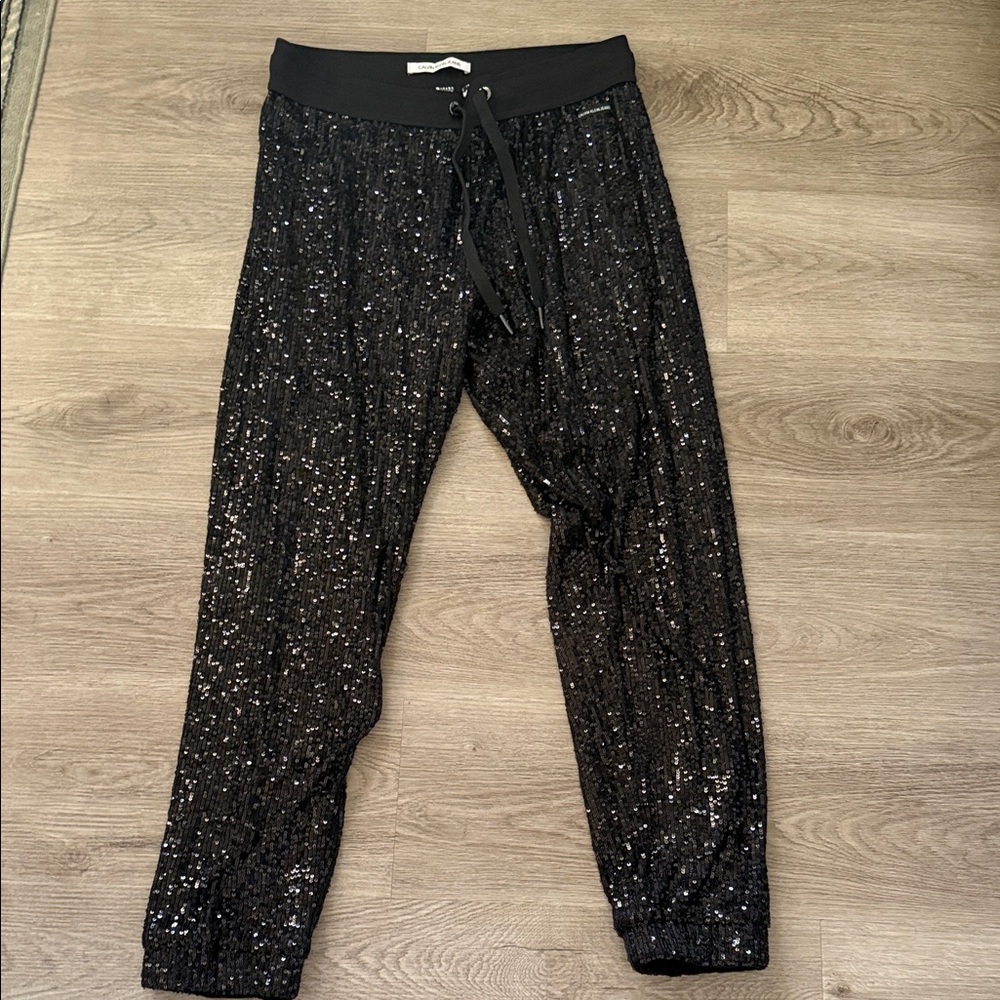 Calvin Klein Jeans Black Sequin Joggers with Drawstring
